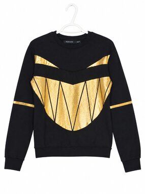 HUDSON COLLECTION Black Gold Velvet Graphic Crewneck Sweatshirt Design Size S